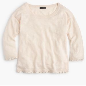 J Crew Pom Pom Trim Linen Sweater